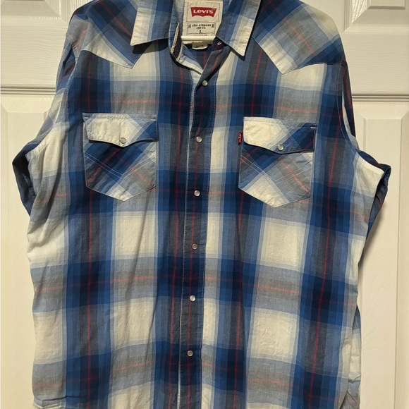 Levi's Blue Plaid Men's Shirt button up collared long sleeve size large top - Picture 5 of 11